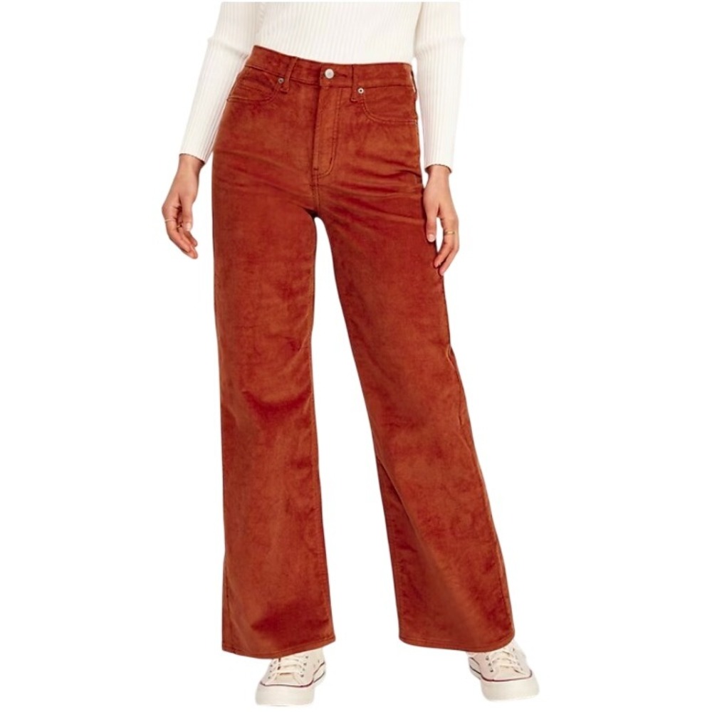 Old Navy Sky-Hi Wide Leg Corduroy Pant Women 12 Rust Extra High Rise Earthy Fall